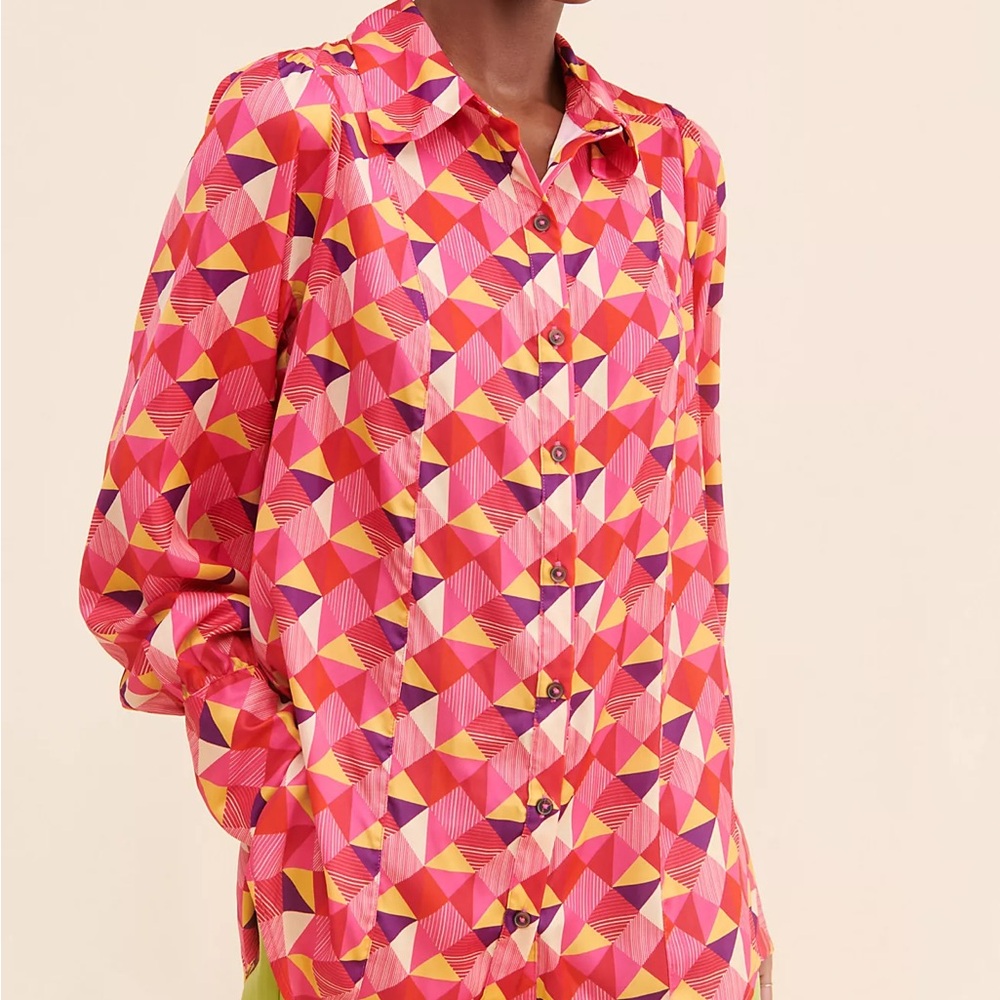 Free People Geometric Print Button-Up Tunic in Pink, Yellow & Purple